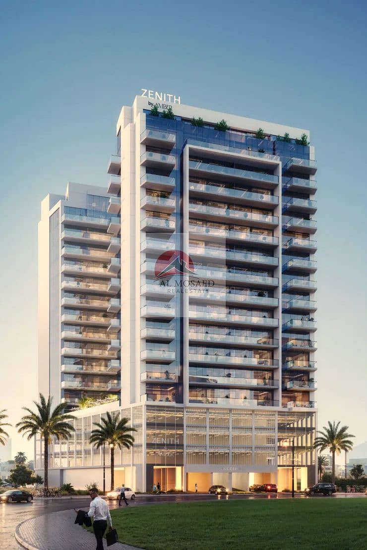 Exterior of the Zenith Residences tower in Warsan 4
